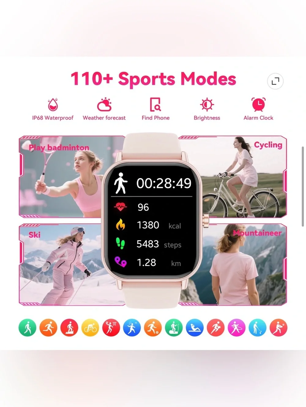 NWT Smart Watch for Women fits Android & iPhone 1.85” Fitness Tracker 120 sports